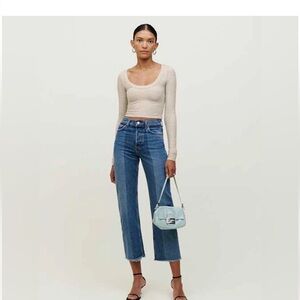 Reformation Knit Light Gray Scoop Neck Long-Sleeve Top